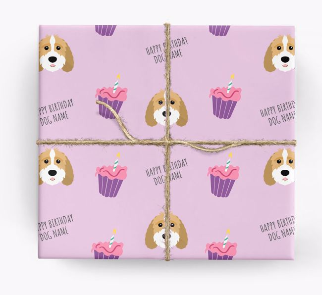 Personalized 'Happy Birthday' Cupcake Wrapping Paper with {breedFullName} Icons